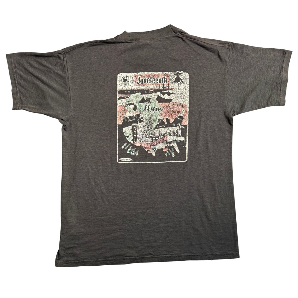 Vintage 1998 Juneteenth T-Shirt Faded Black‎ Distressed L